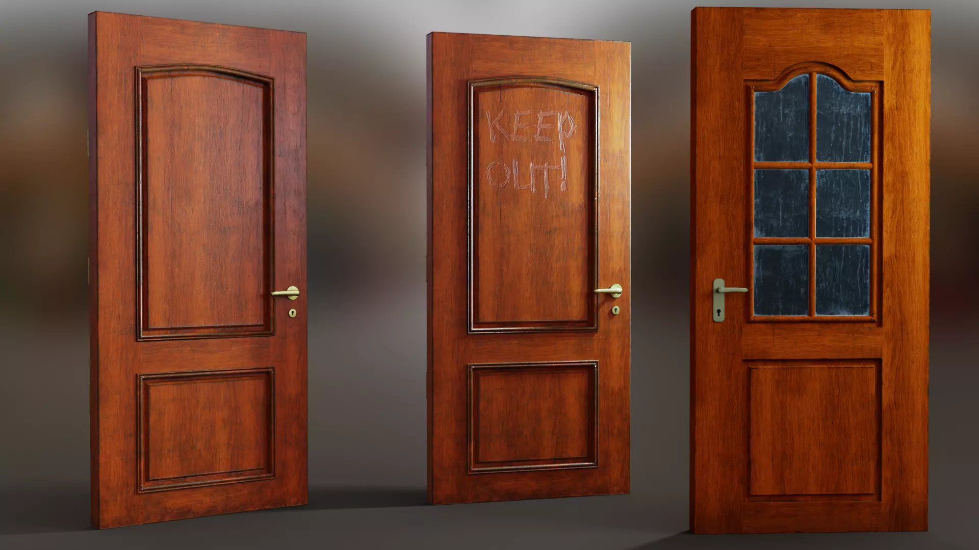Interior Wooden Doors Set Low-poly 3D model_0