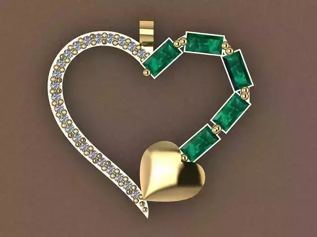 Pendant heart with emeralds and diamonds