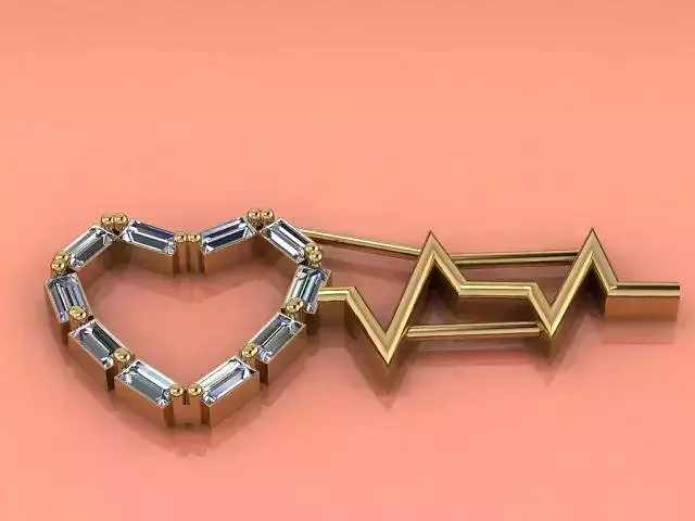 Pendant gold heart with diamonds and electrocardiogram