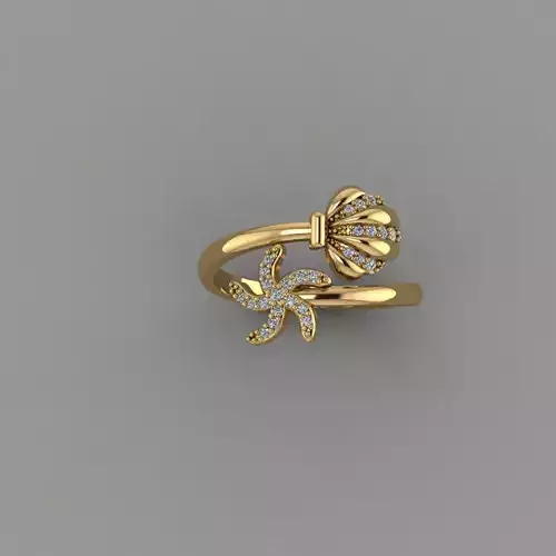 Rings gold ring with diamonds and starfish
