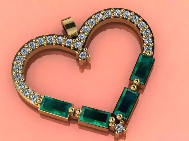 Pendant emerald and diamond heart