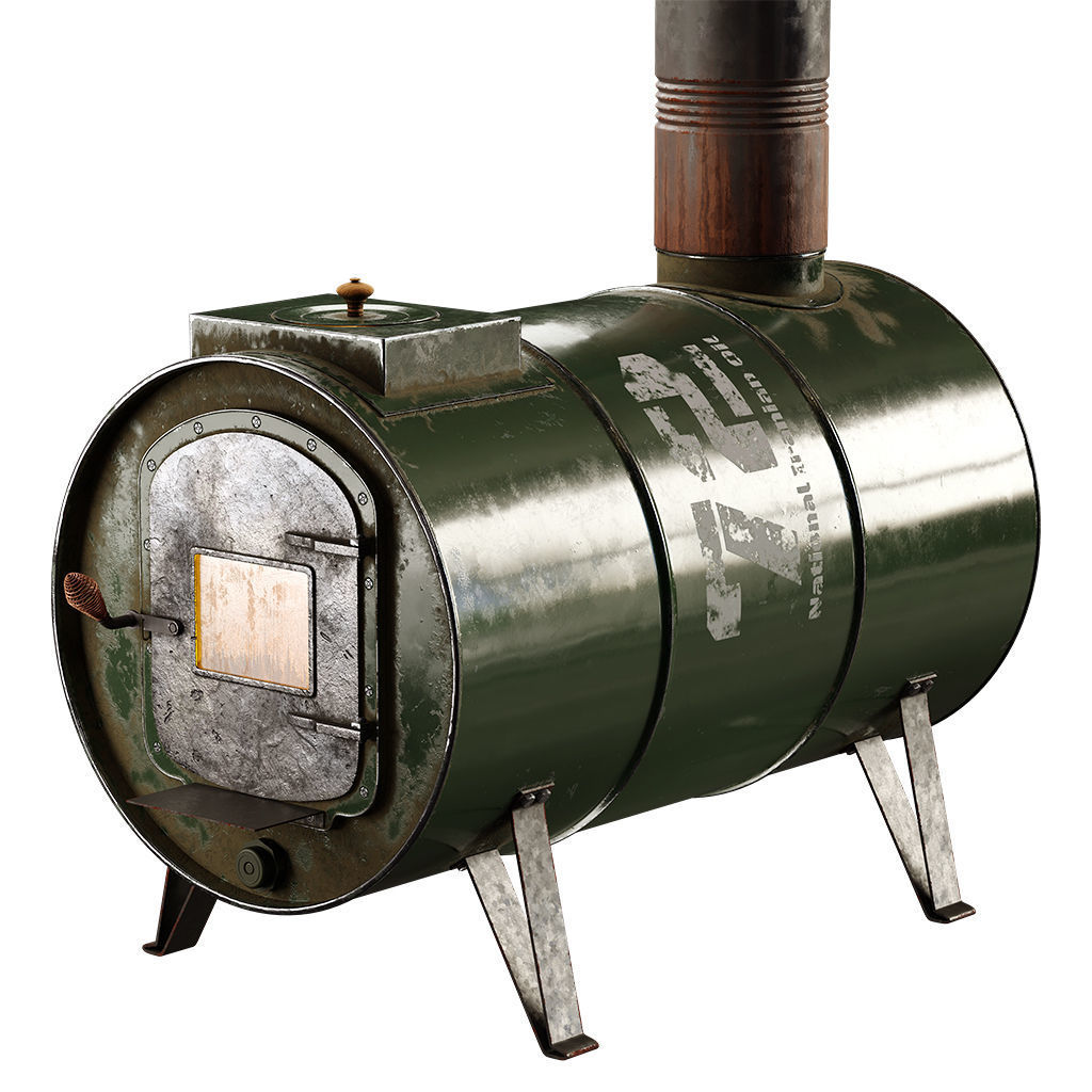 The Barrel Stove Low-poly 3D model_1