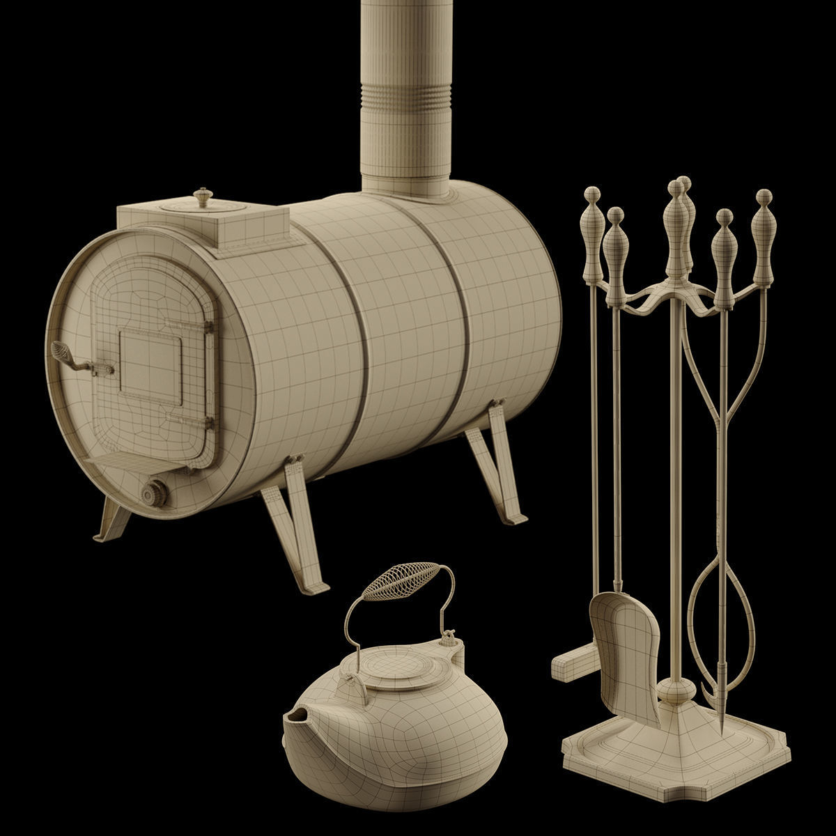 The Barrel Stove Low-poly 3D model_7