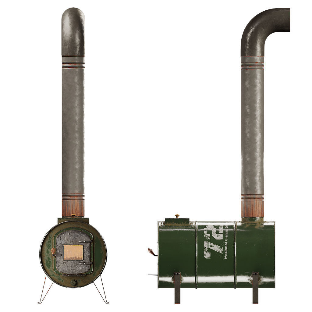 The Barrel Stove Low-poly 3D model_4