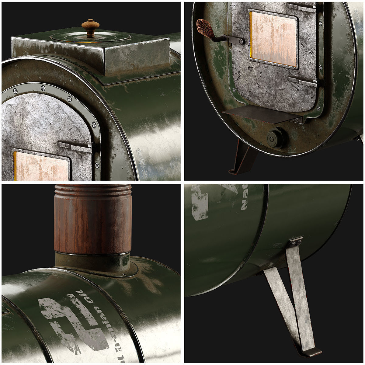 The Barrel Stove Low-poly 3D model_6