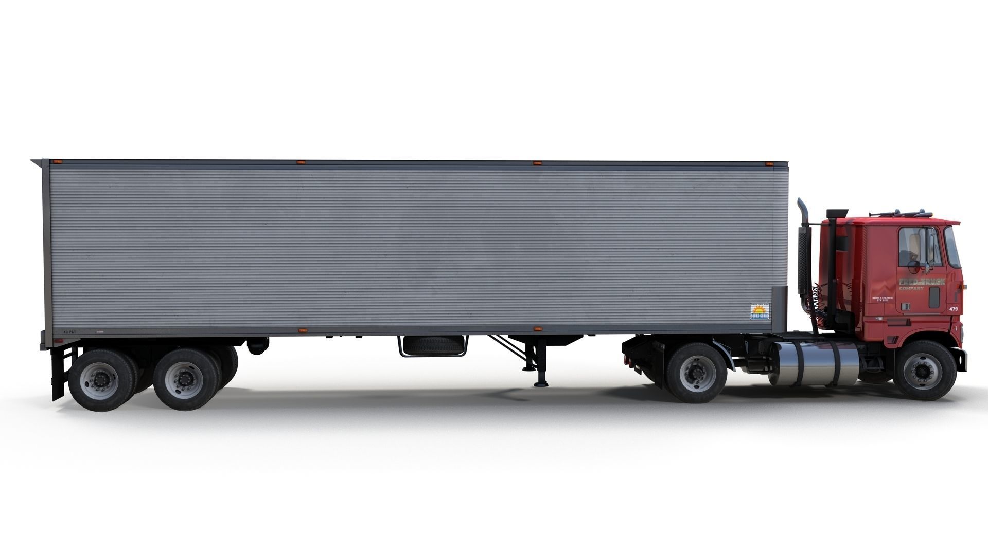 Cabover tracktor semitrailer Low-poly 3D model_9