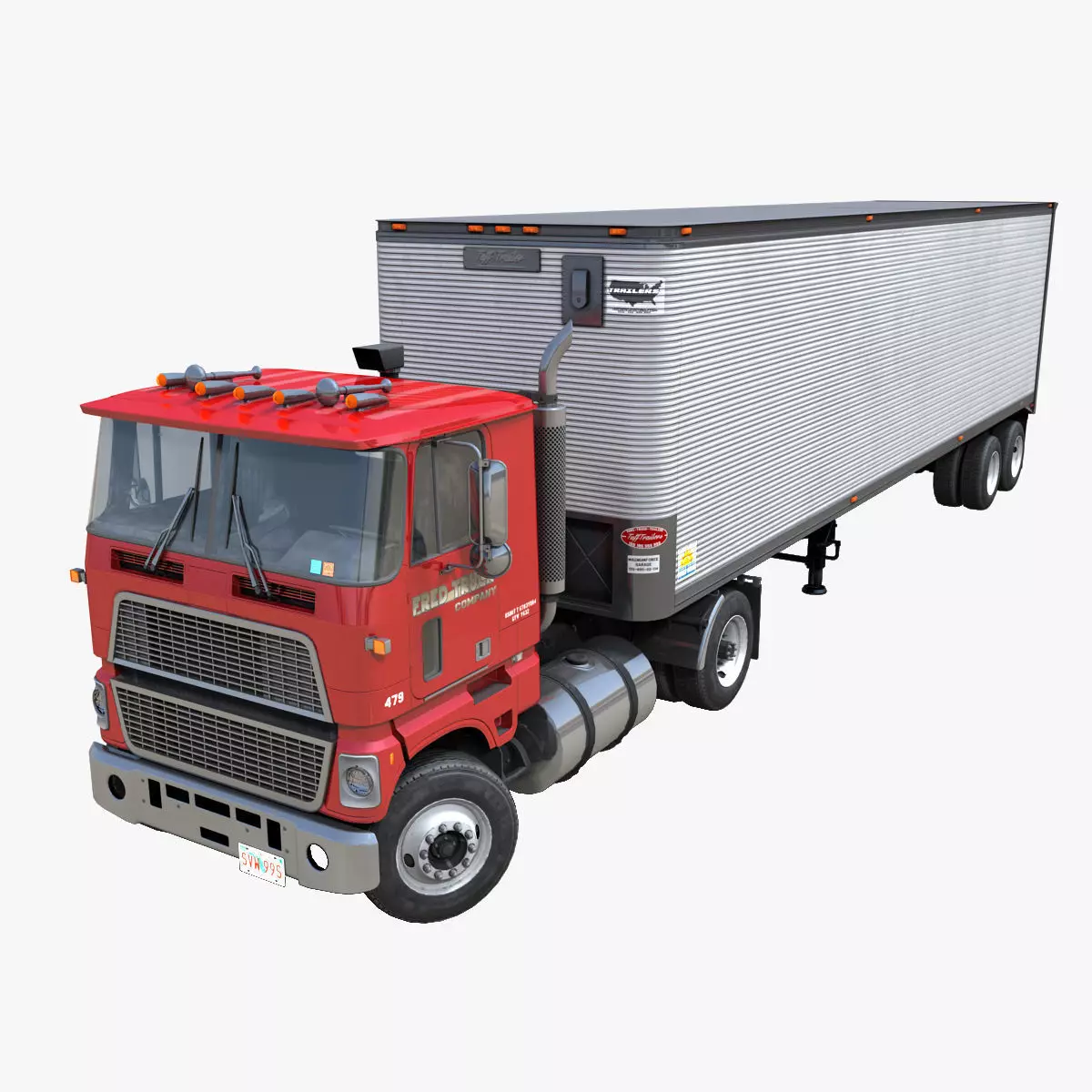 Cabover tracktor semitrailer Low-poly 3D model_0
