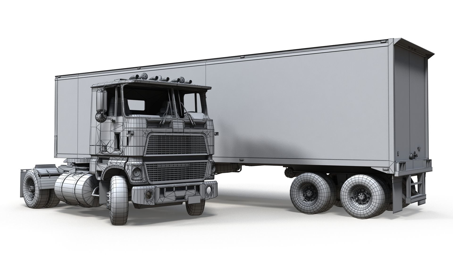 Cabover tracktor semitrailer Low-poly 3D model_26