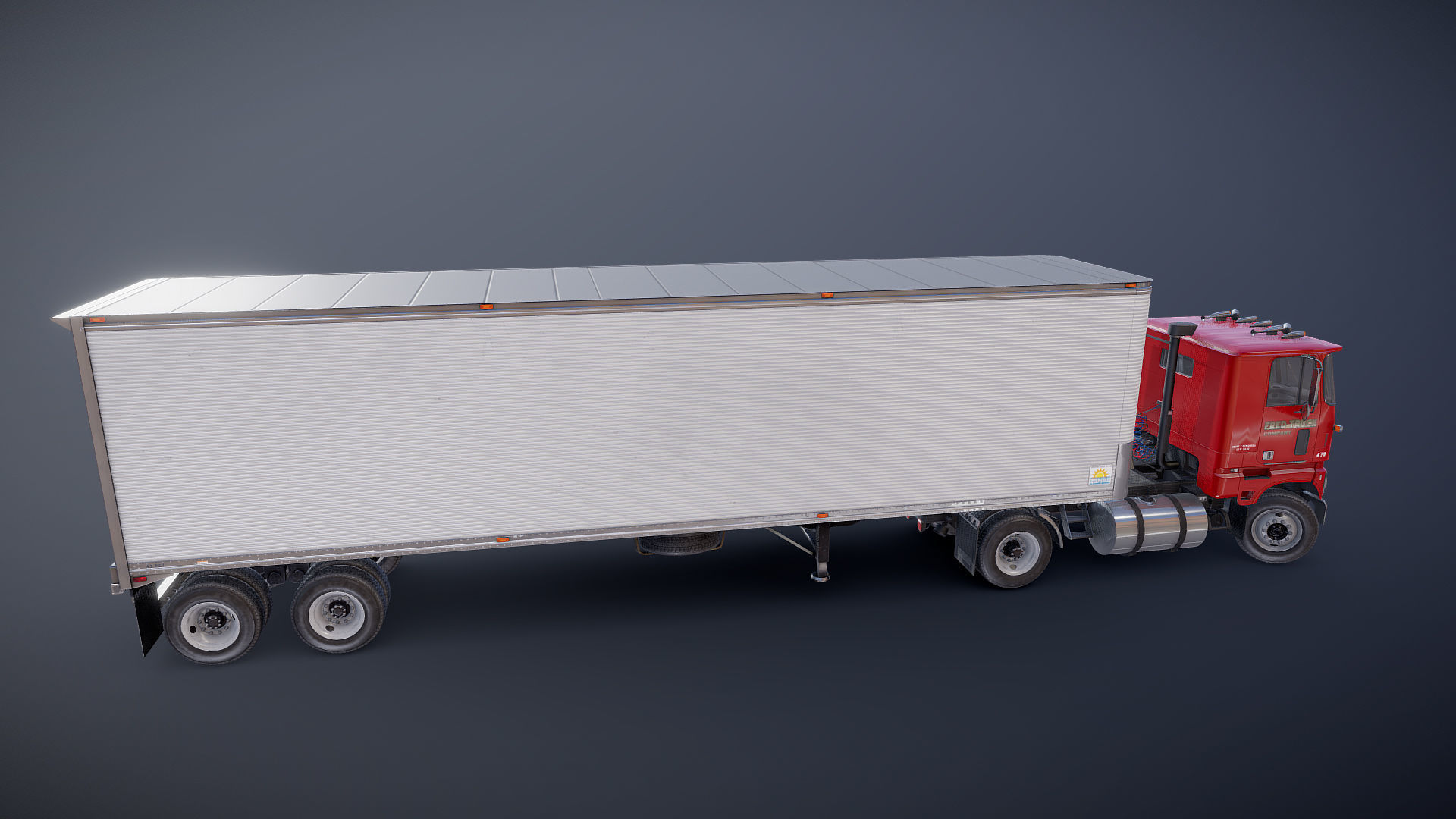 Cabover tracktor semitrailer Low-poly 3D model_40