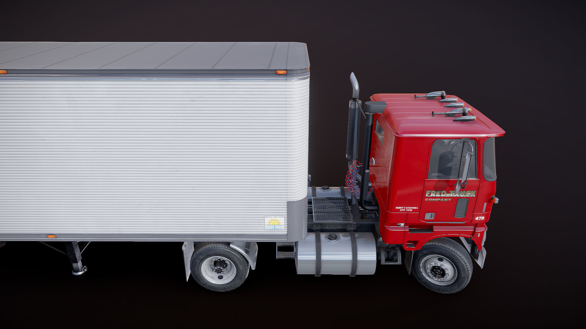 Cabover tracktor semitrailer Low-poly 3D model_36