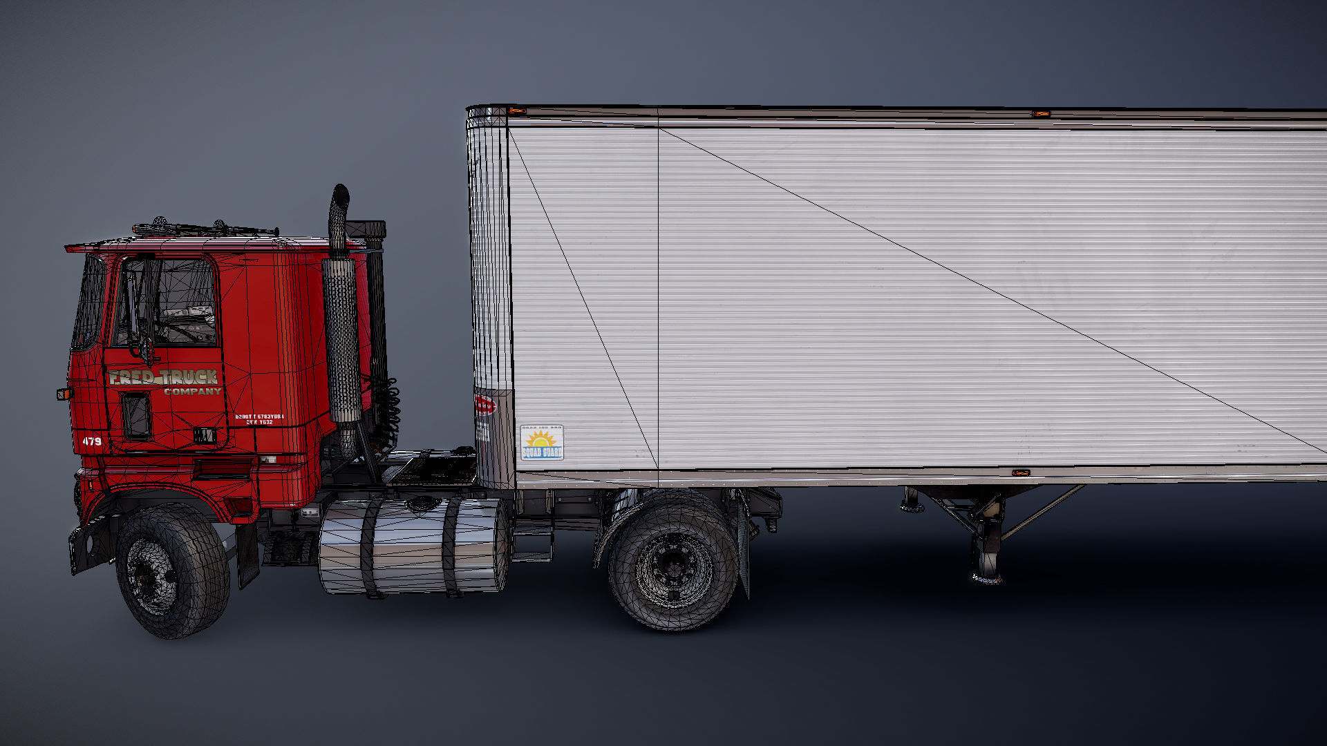 Cabover tracktor semitrailer Low-poly 3D model_43