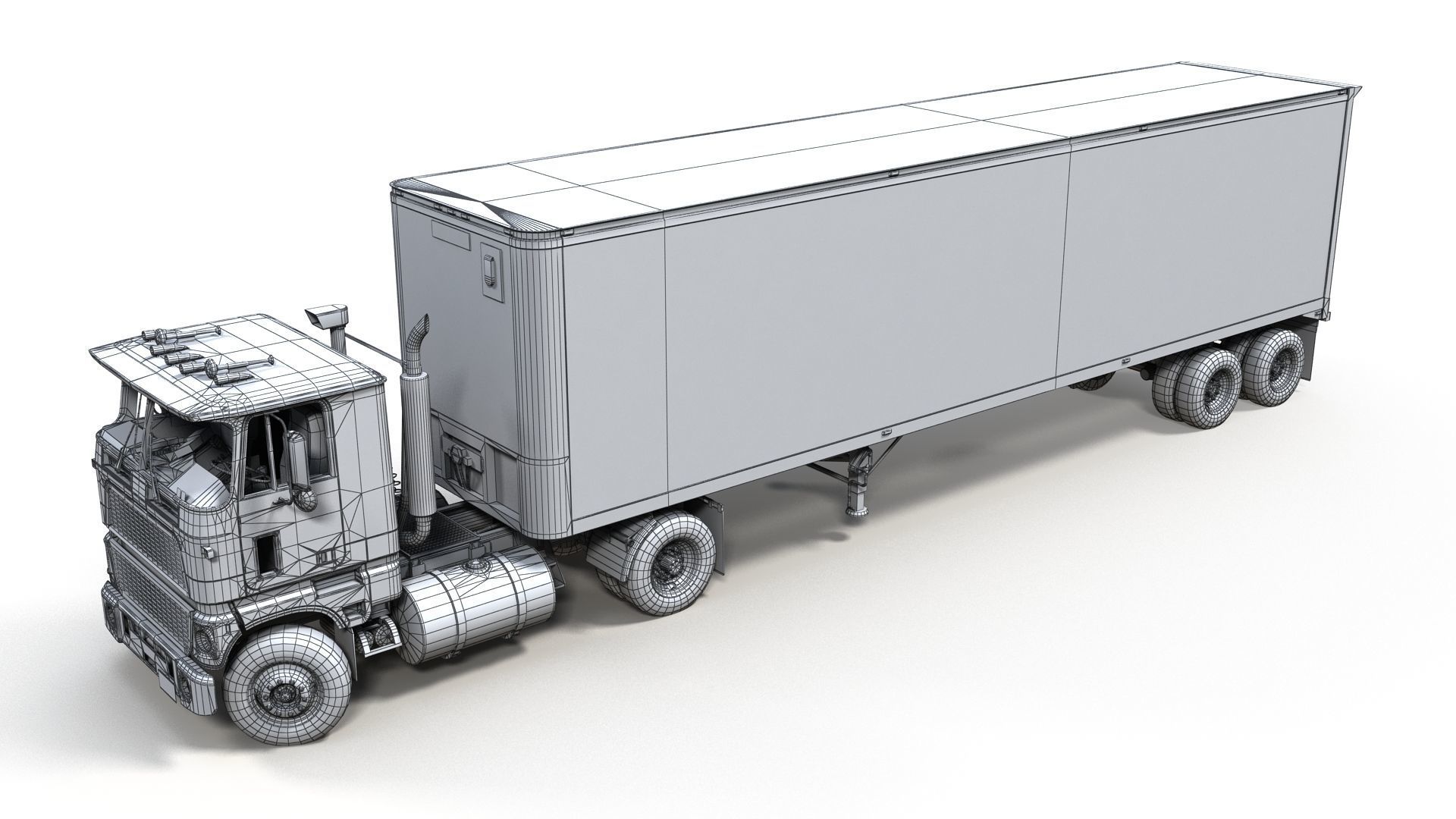 Cabover tracktor semitrailer Low-poly 3D model_24