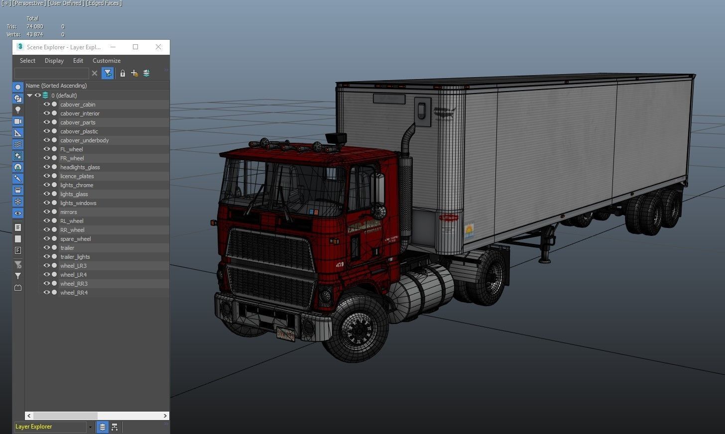 Cabover tracktor semitrailer Low-poly 3D model_53
