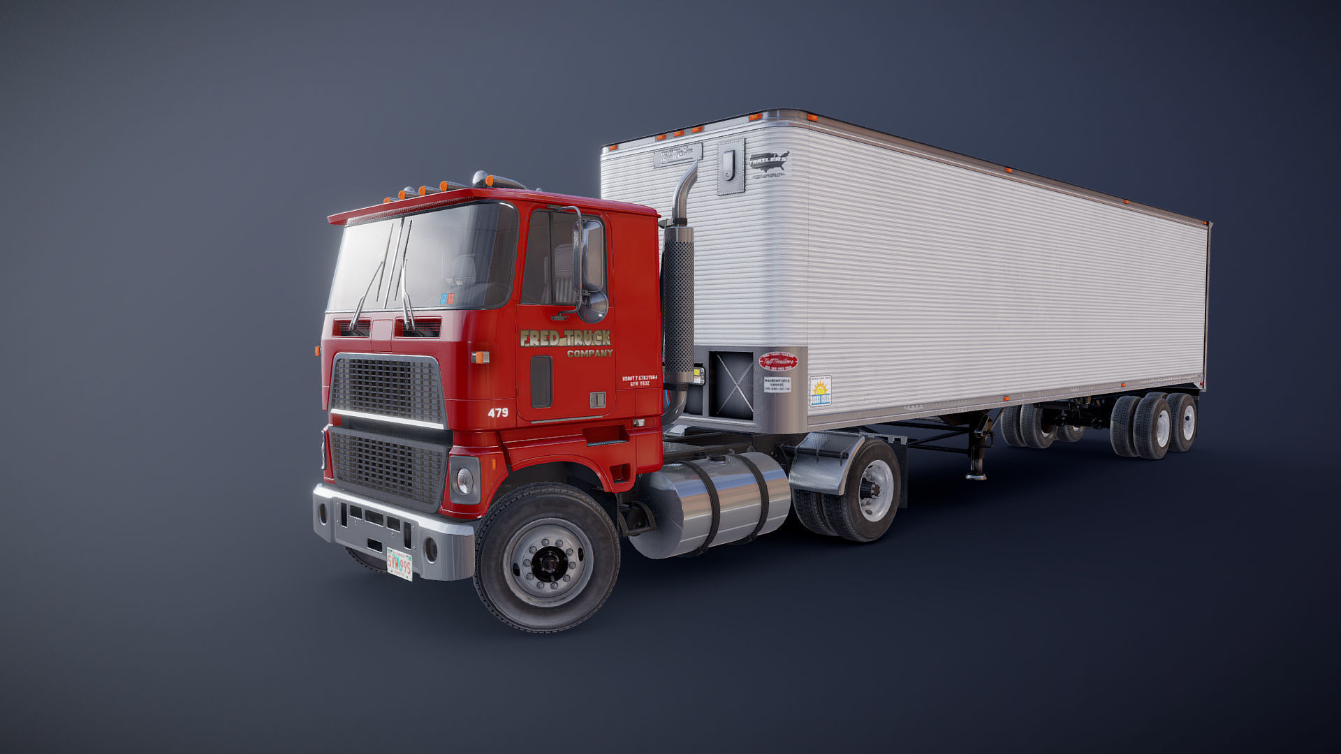Cabover tracktor semitrailer Low-poly 3D model_29
