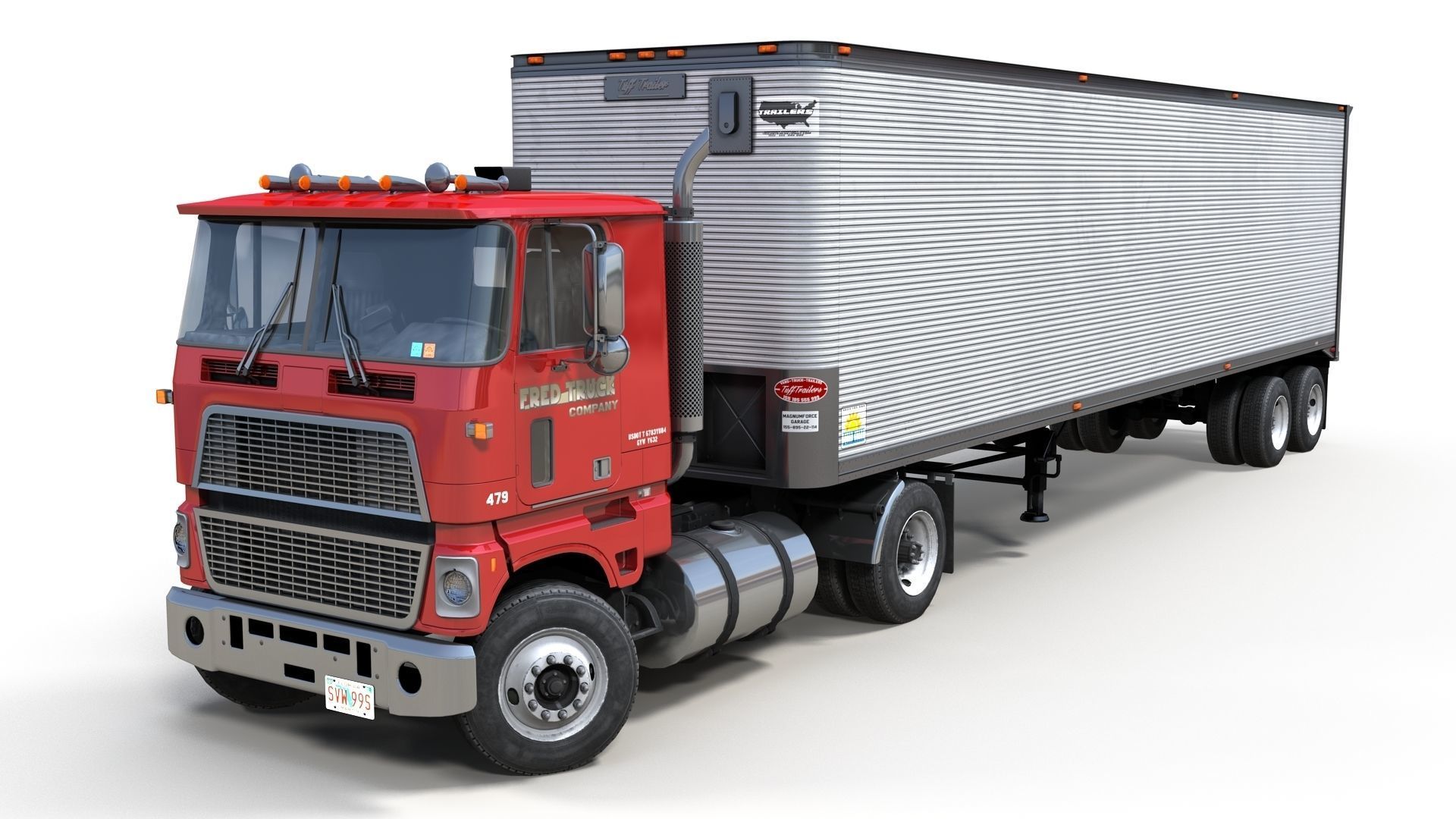 Cabover tracktor semitrailer Low-poly 3D model_1