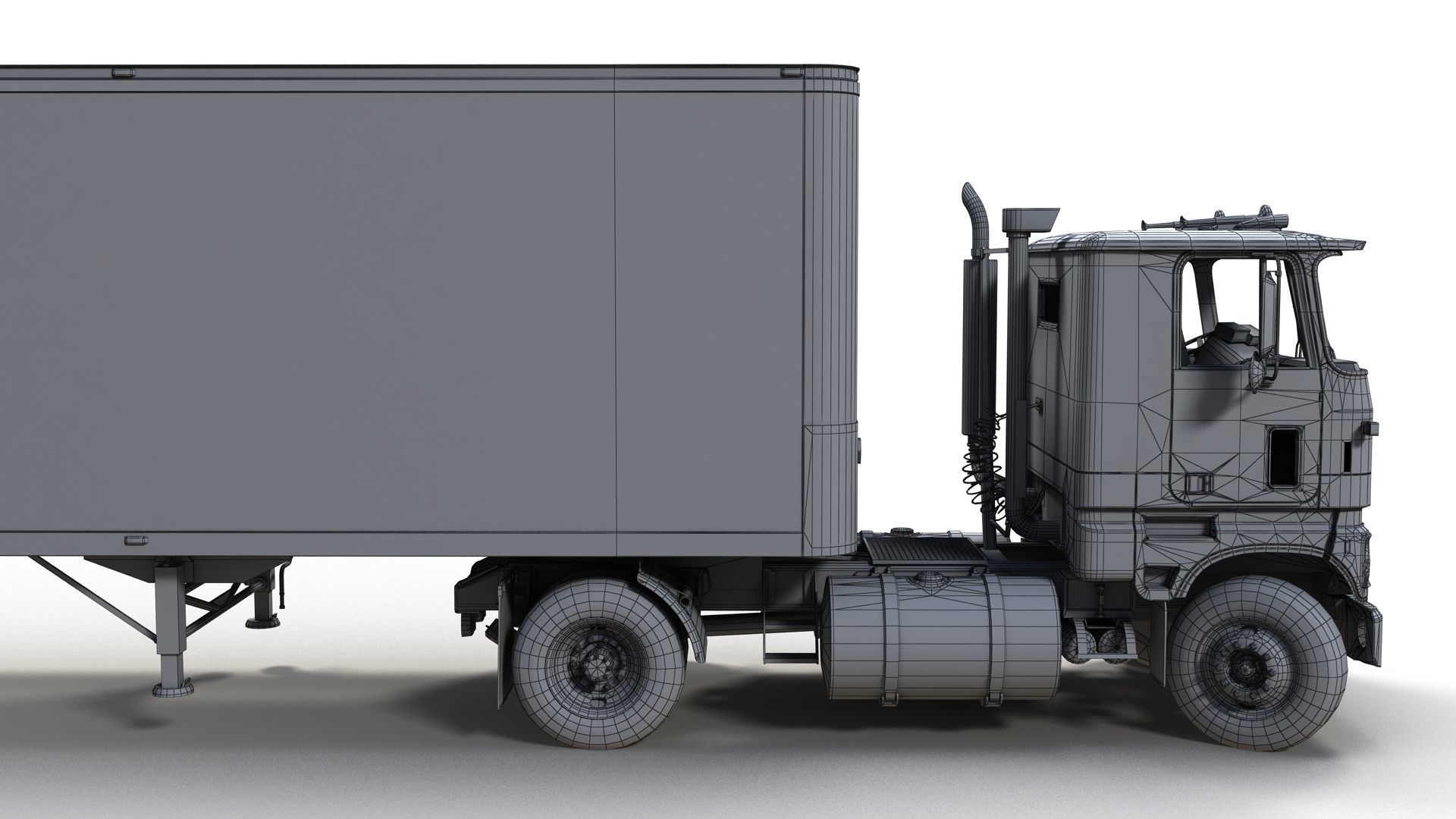 Cabover tracktor semitrailer Low-poly 3D model_17