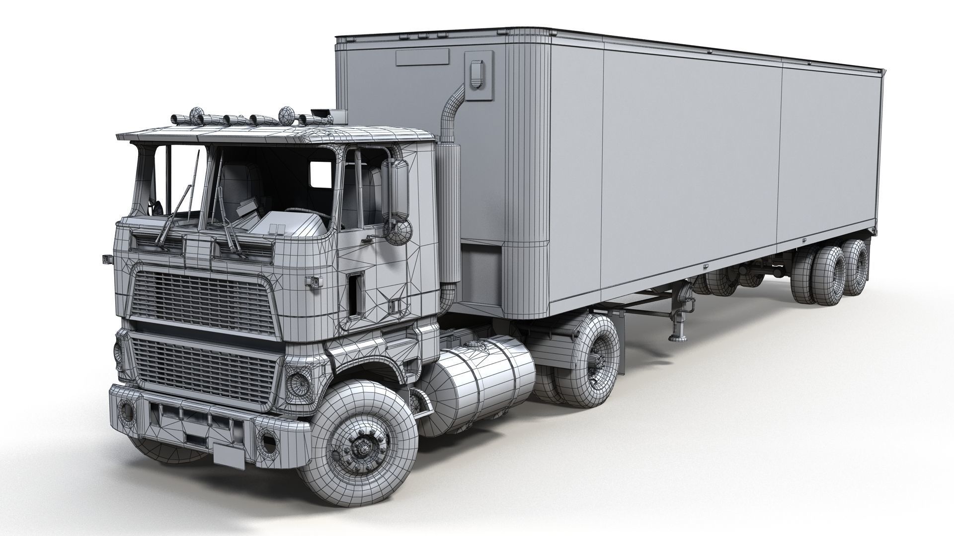 Cabover tracktor semitrailer Low-poly 3D model_15