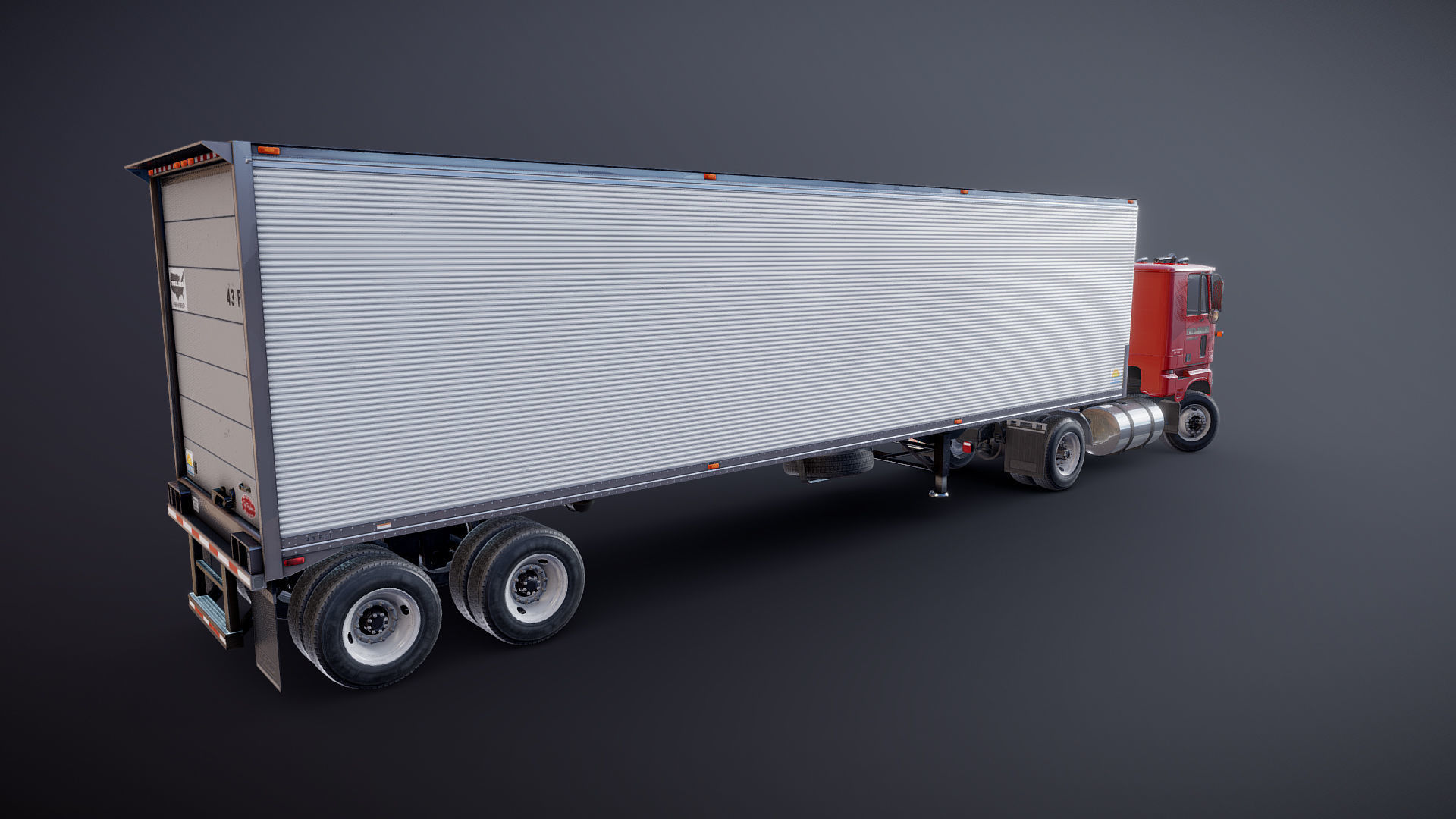 Cabover tracktor semitrailer Low-poly 3D model_30