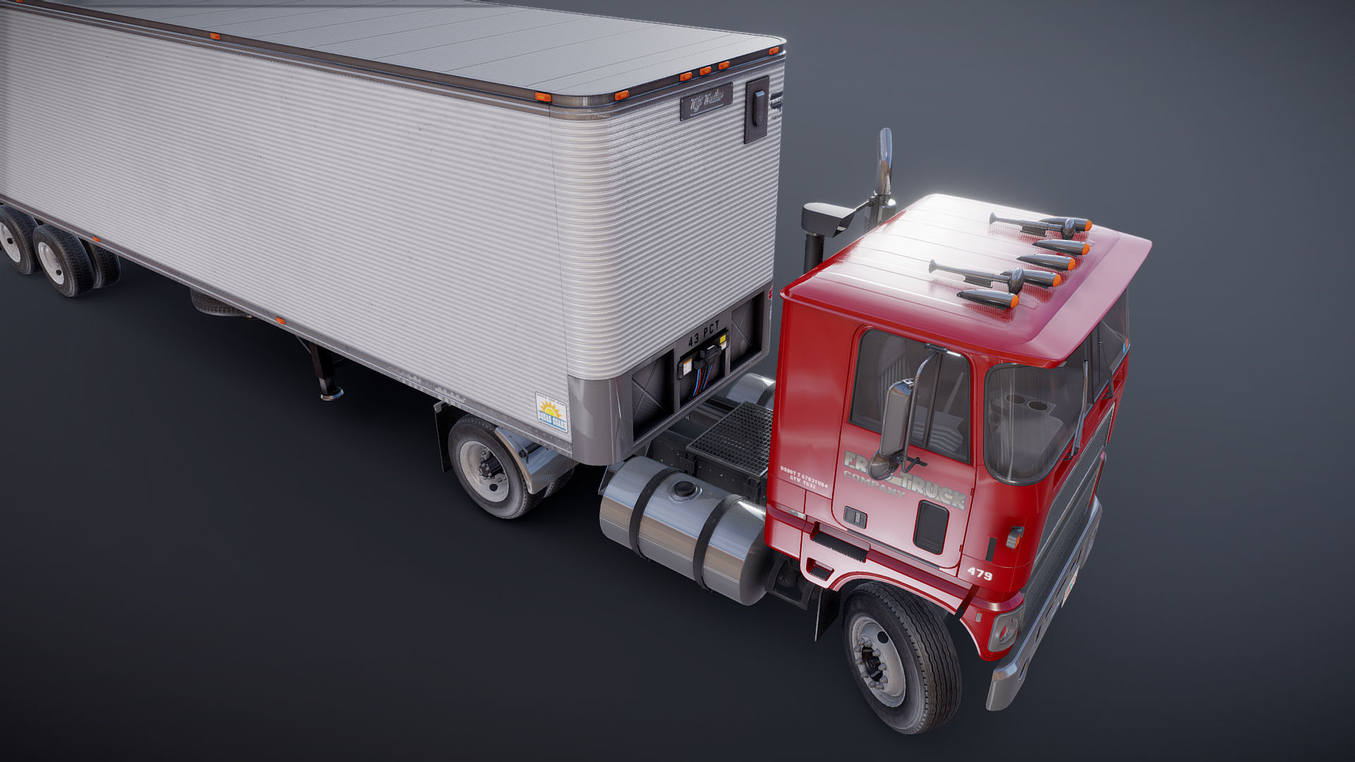 Cabover tracktor semitrailer Low-poly 3D model_38