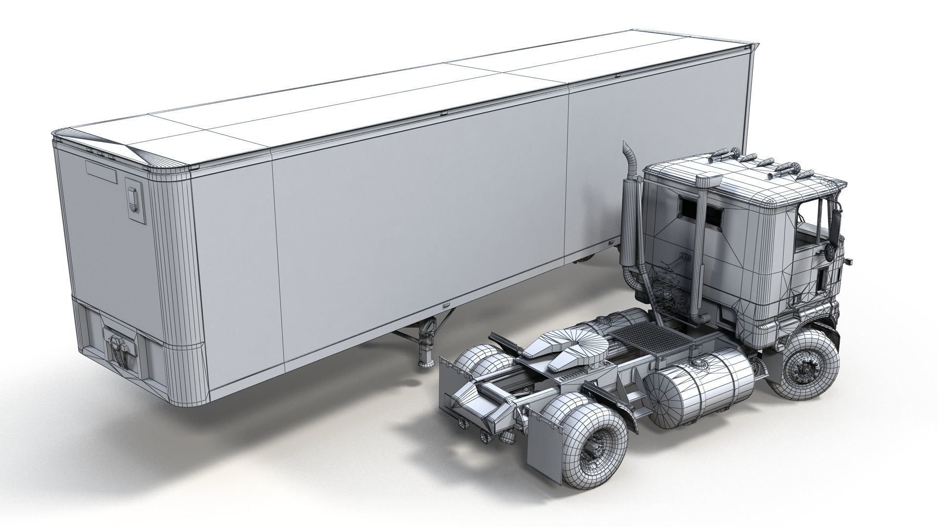 Cabover tracktor semitrailer Low-poly 3D model_25