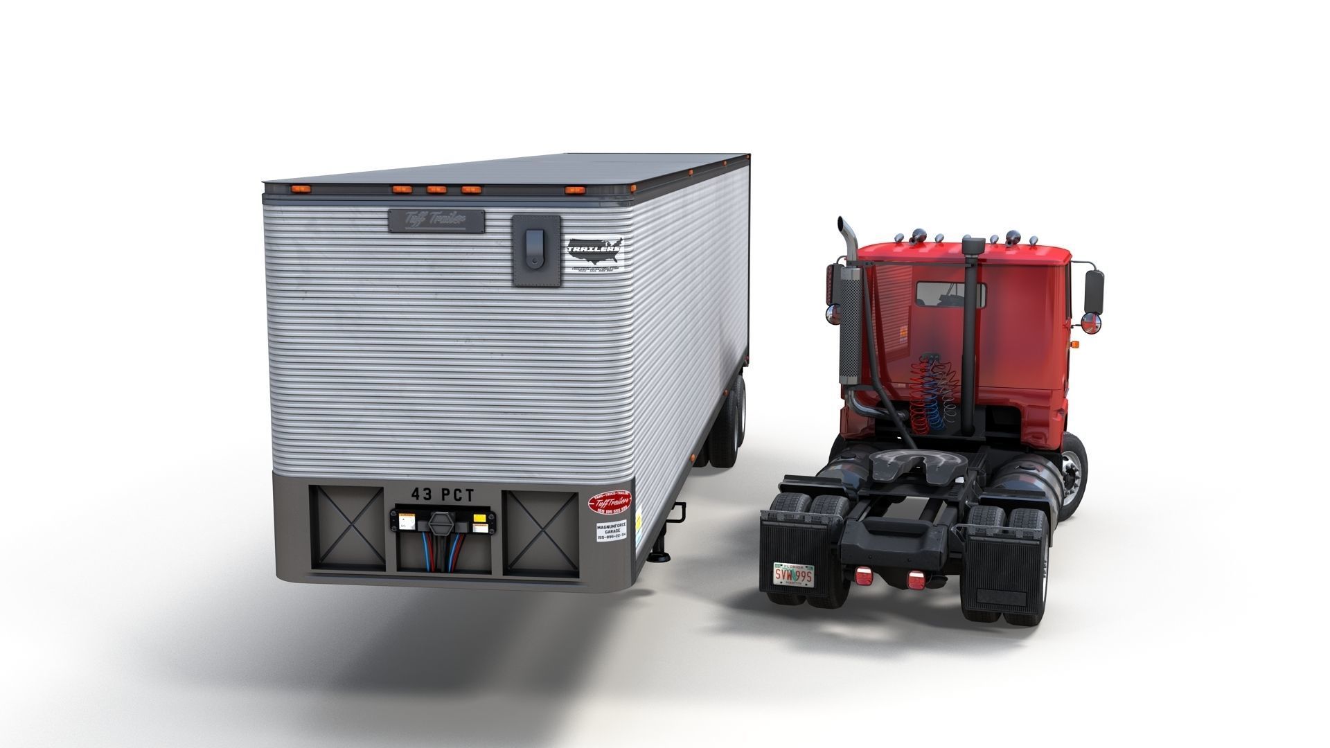 Cabover tracktor semitrailer Low-poly 3D model_13