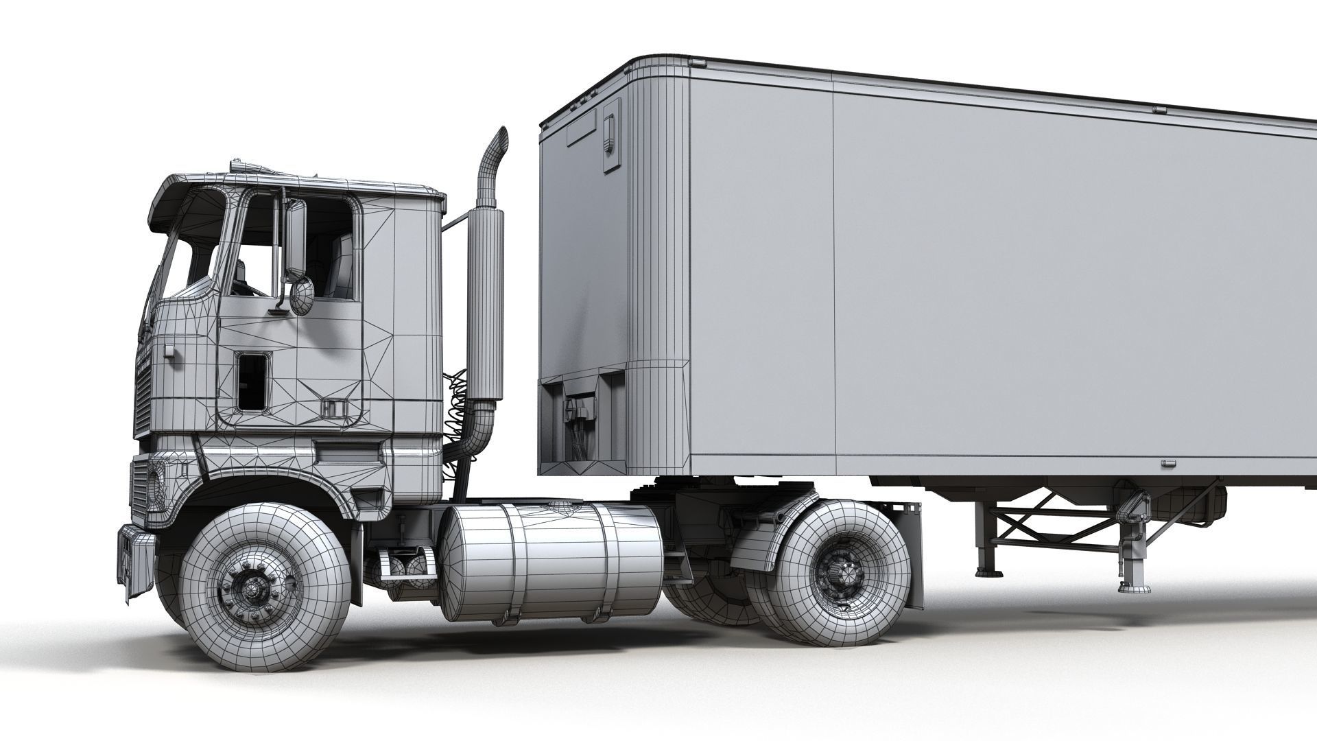 Cabover tracktor semitrailer Low-poly 3D model_21