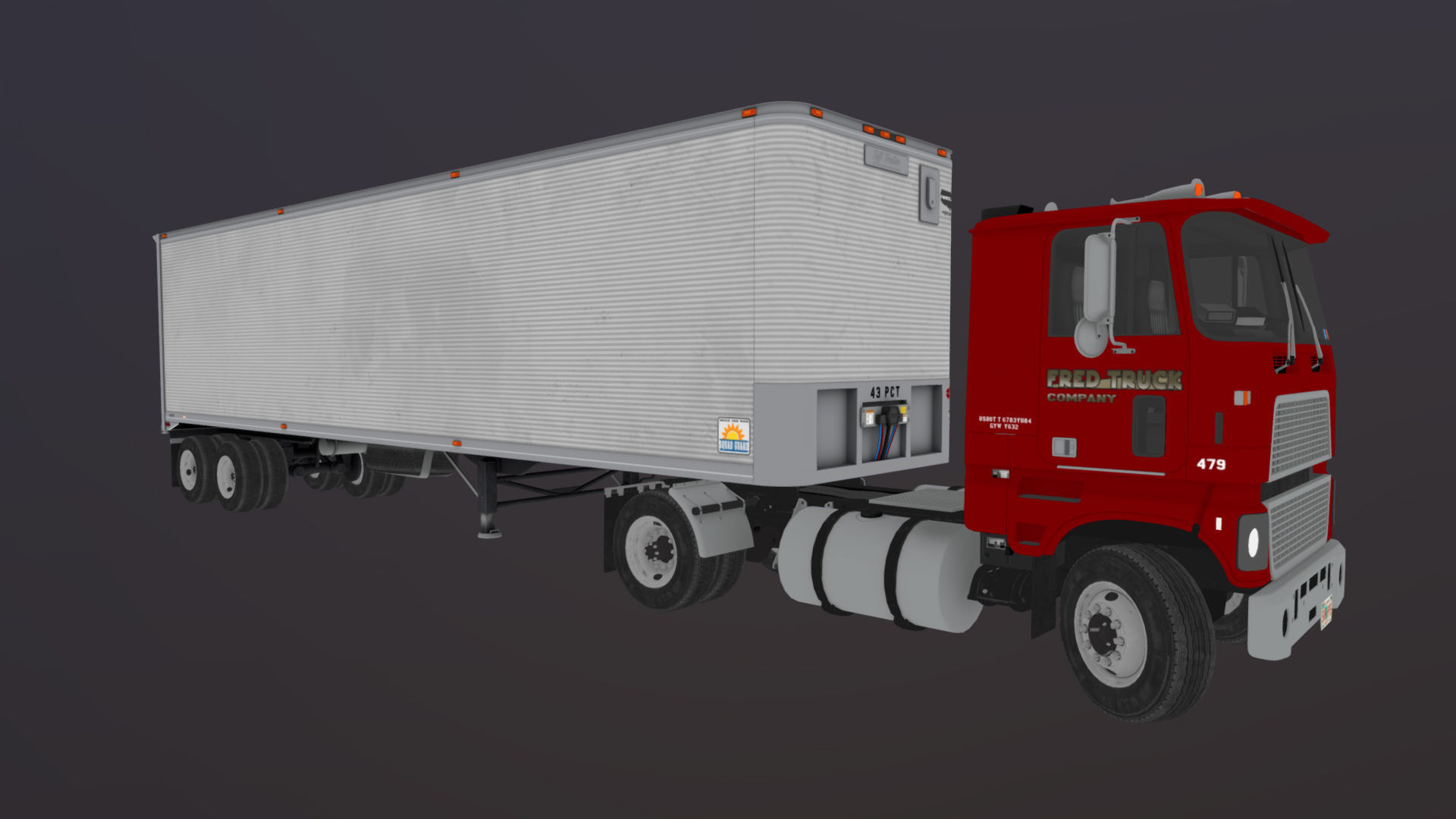 Cabover tracktor semitrailer Low-poly 3D model_48