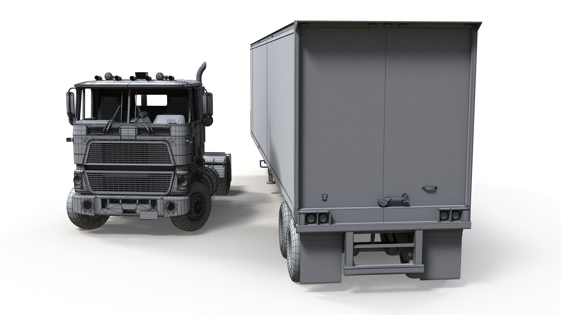 Cabover tracktor semitrailer Low-poly 3D model_28