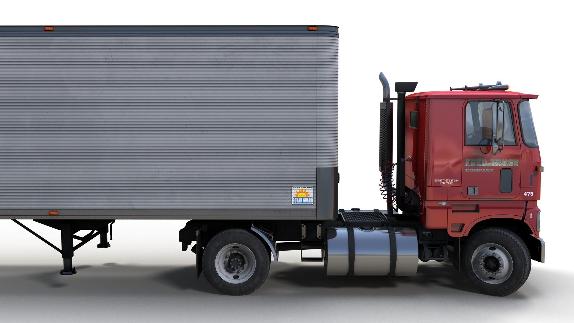 Cabover tracktor semitrailer Low-poly 3D model_3