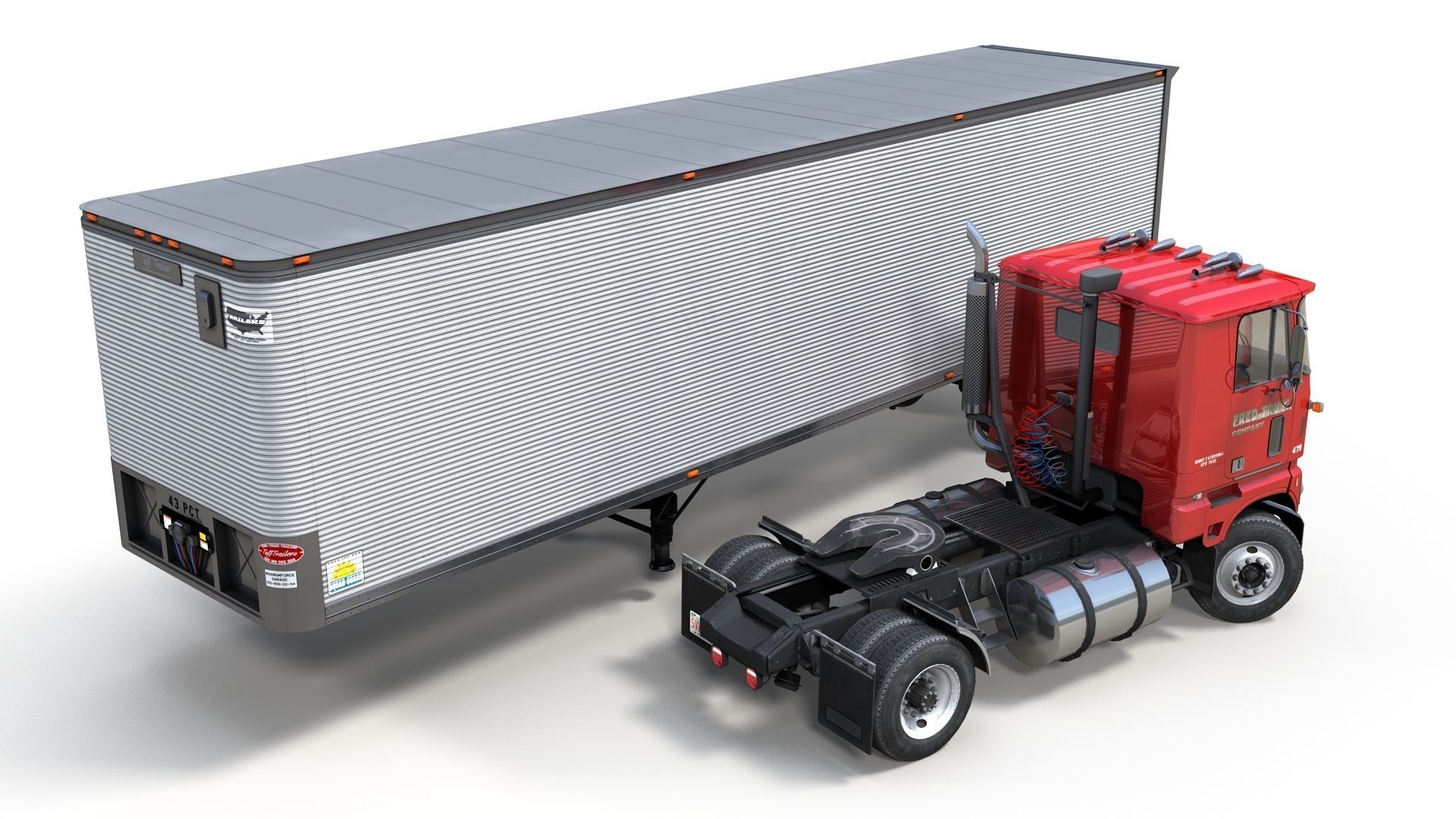 Cabover tracktor semitrailer Low-poly 3D model_11