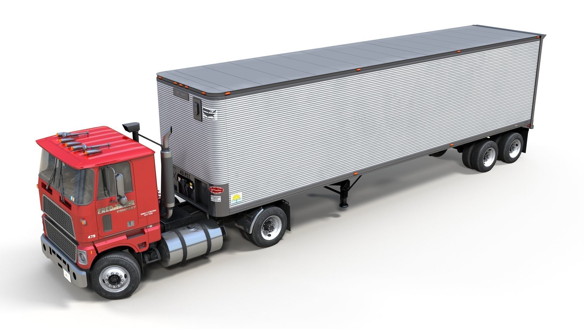 Cabover tracktor semitrailer Low-poly 3D model_10