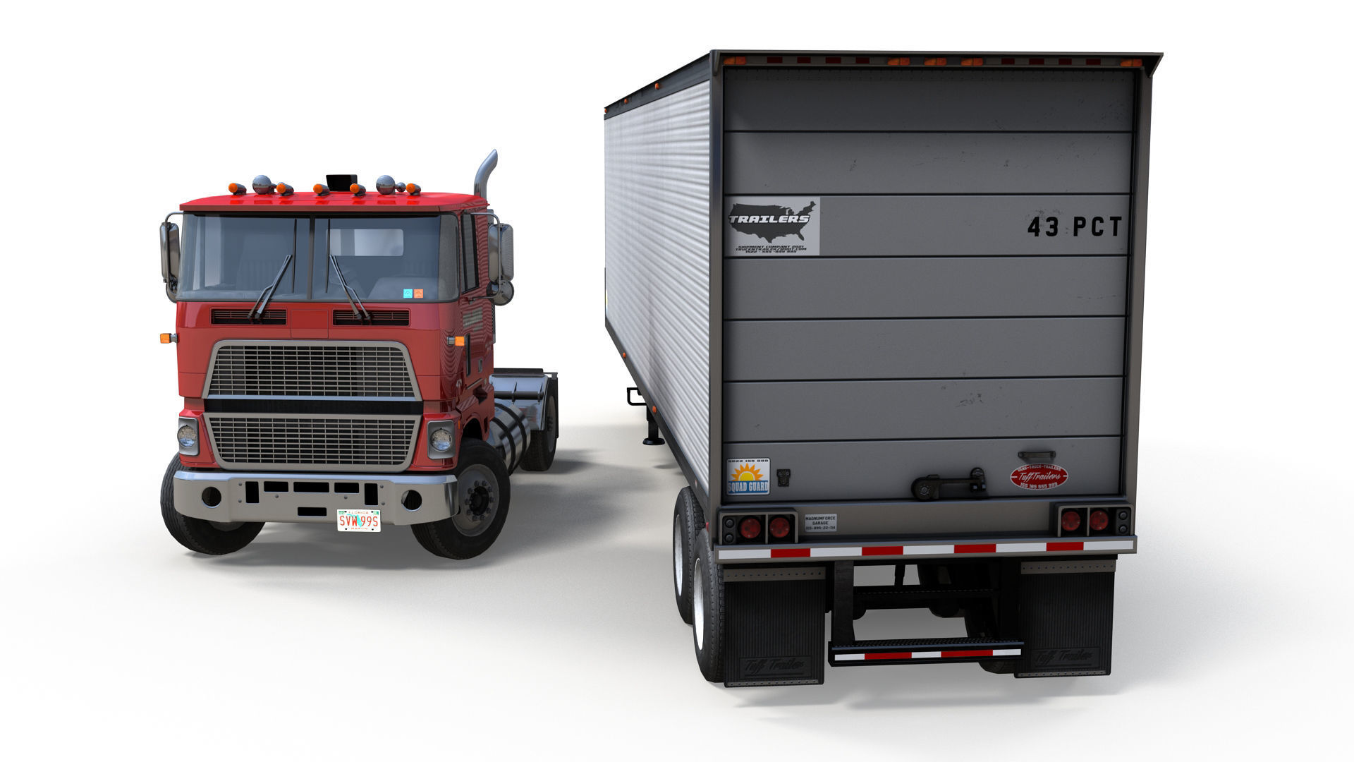 Cabover tracktor semitrailer Low-poly 3D model_14