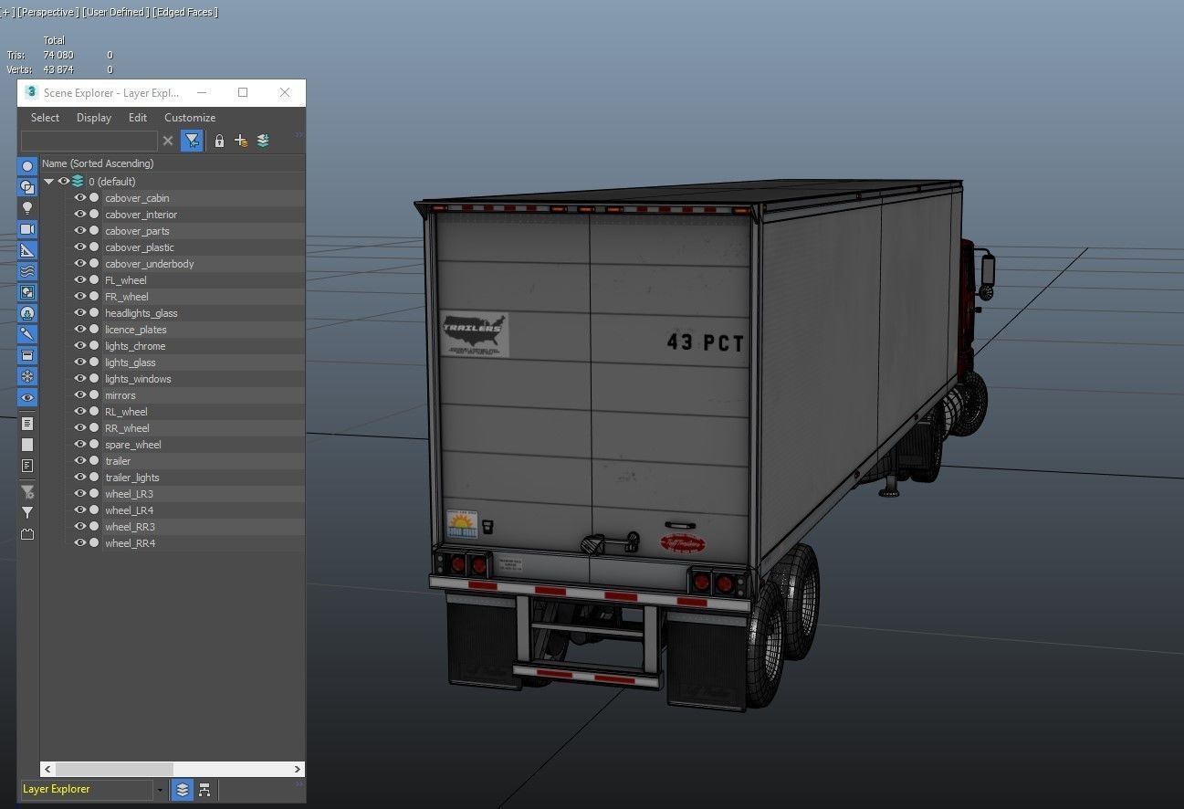 Cabover tracktor semitrailer Low-poly 3D model_52