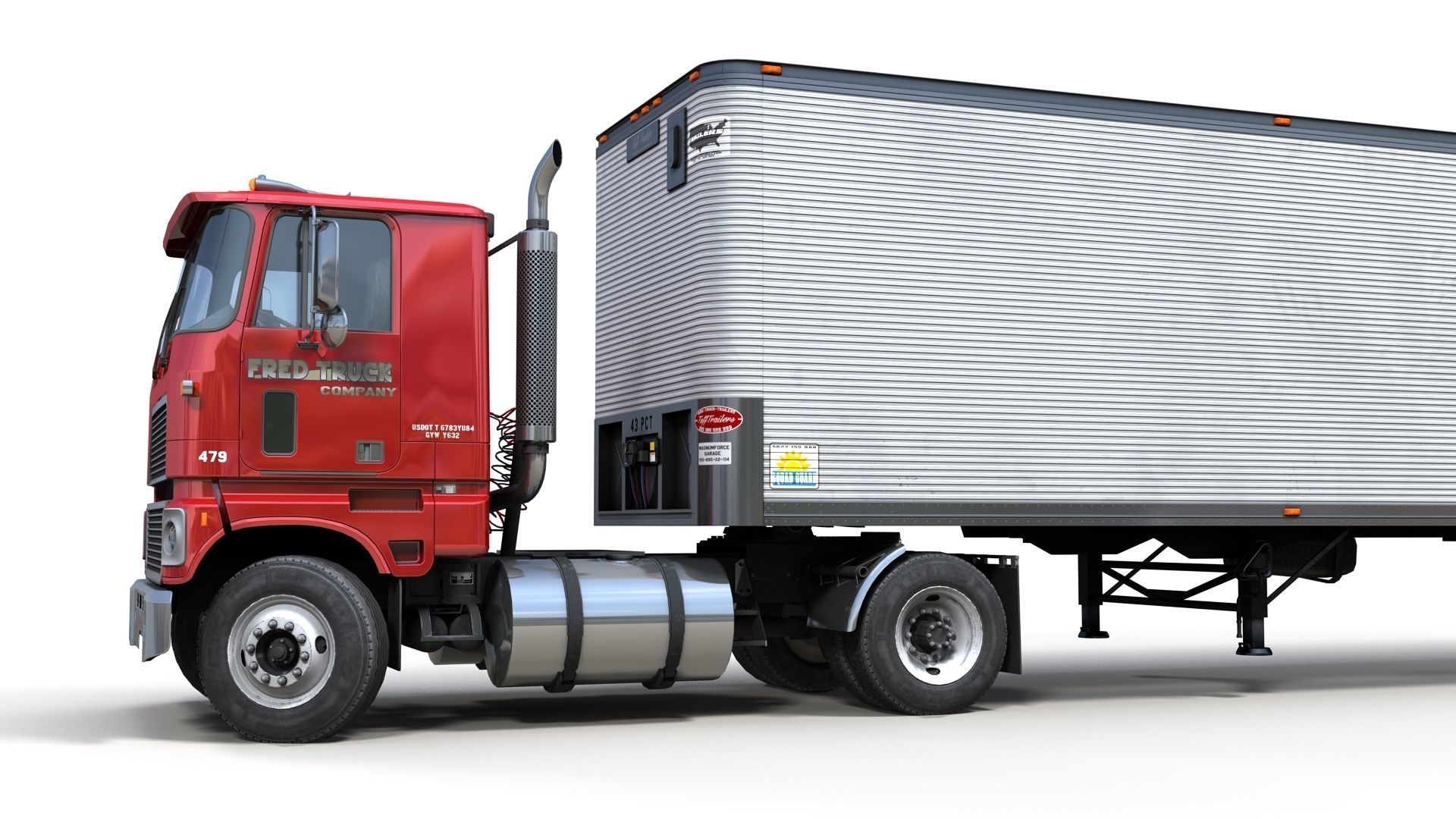 Cabover tracktor semitrailer Low-poly 3D model_7