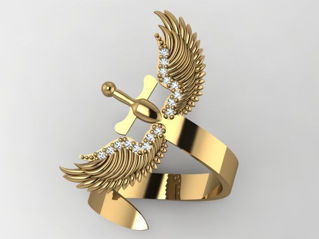 Winged Sword ring 3D print model_3