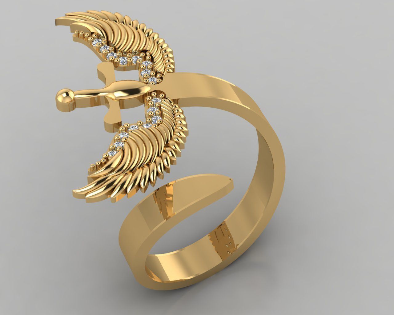 Winged Sword ring 3D print model_2