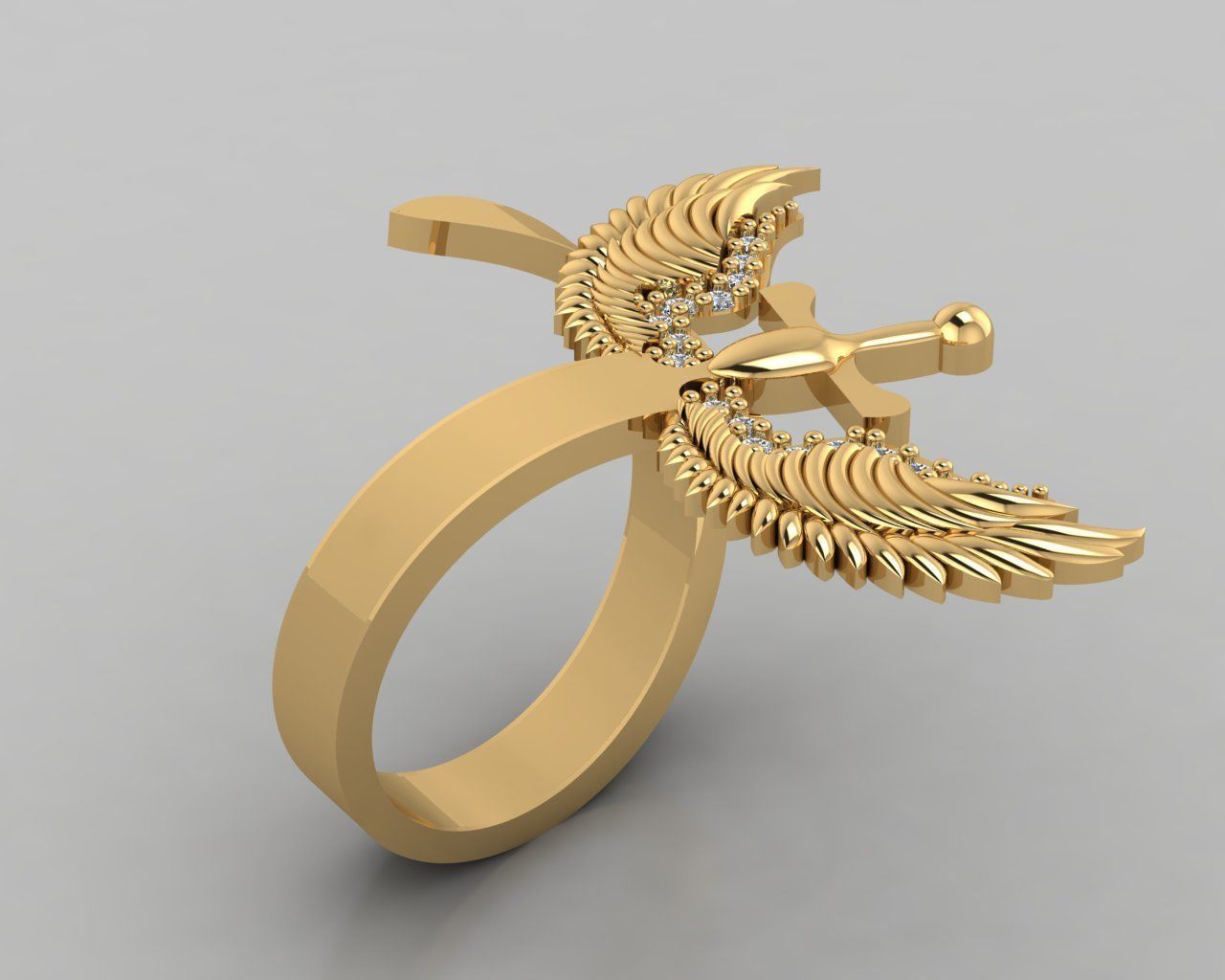 Winged Sword ring 3D print model_4
