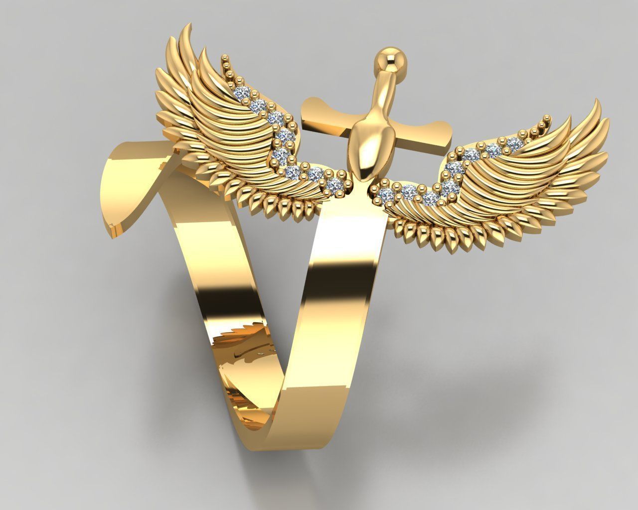 Winged Sword ring 3D print model_1
