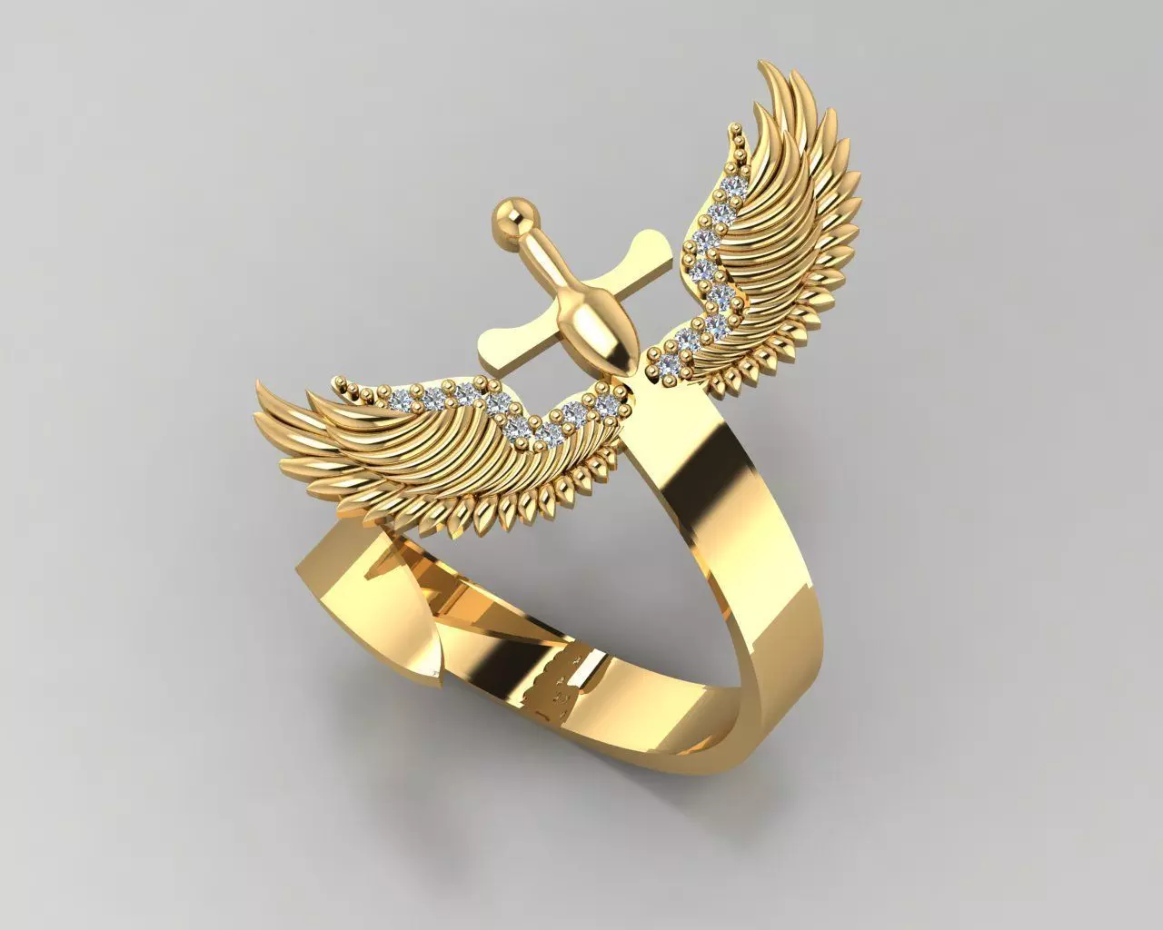 Winged Sword ring 3D print model_0