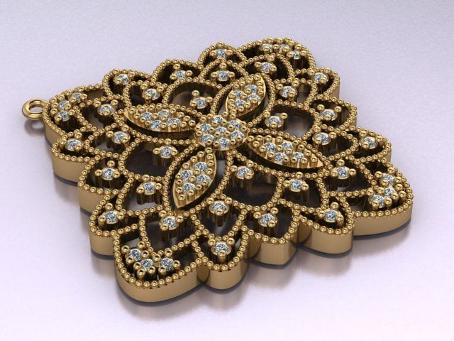 Pendants gold and pendant with diamonds 3D print model_1