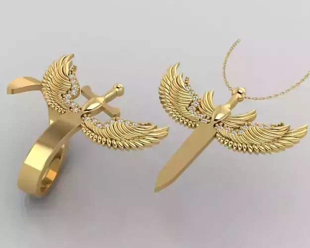 Winged Sword Pendant and ring jewelry sets