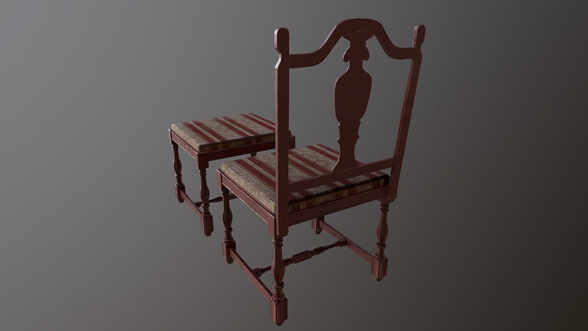 Old Wooden Stool Set - With and Whitout Backrest Low-poly 3D model_7