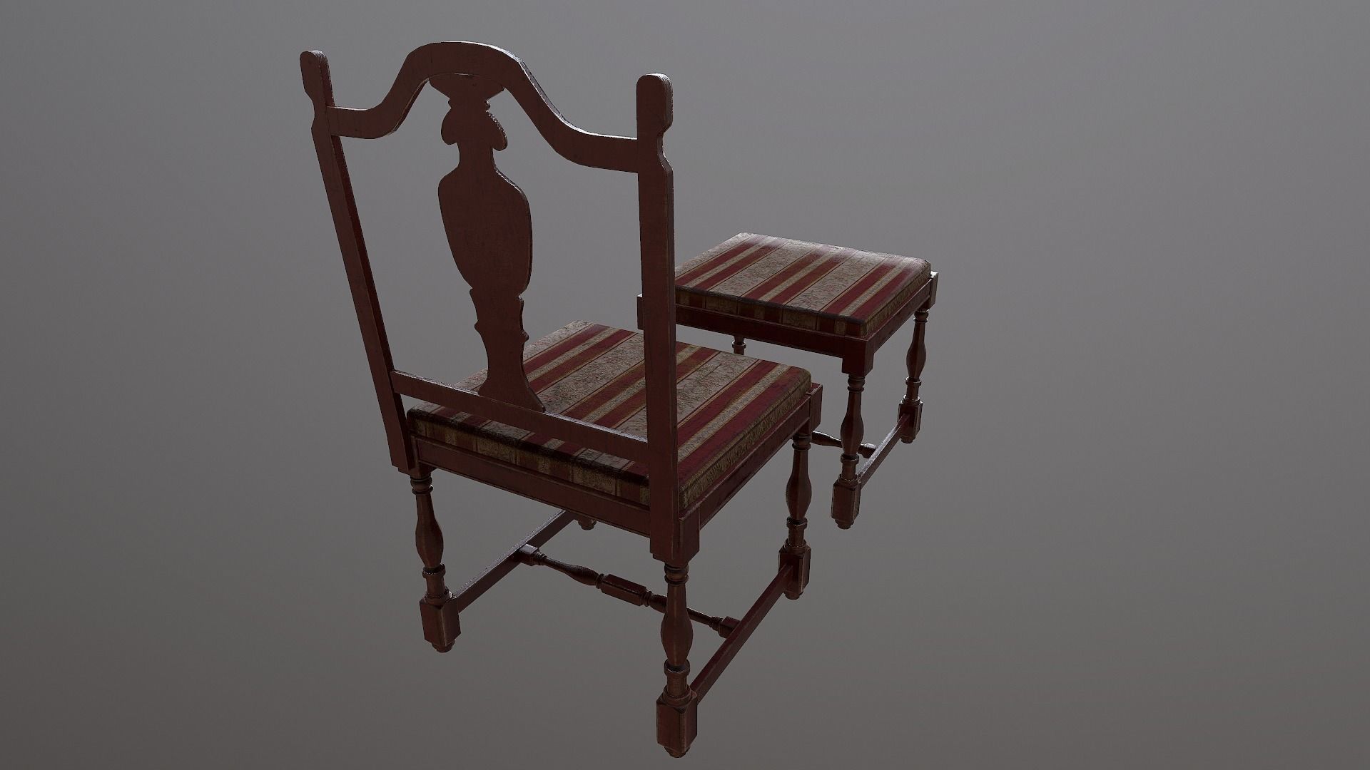 Old Wooden Stool Set - With and Whitout Backrest Low-poly 3D model_5