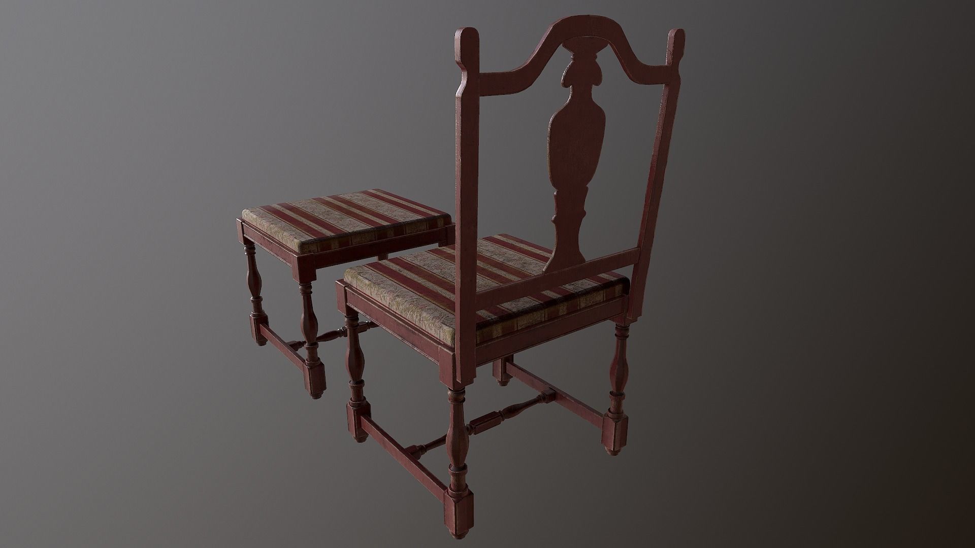 Old Wooden Stool Set - With and Whitout Backrest Low-poly 3D model_4