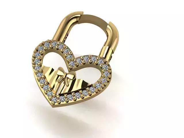 Earrings gold heart shaped padlock with diamonds