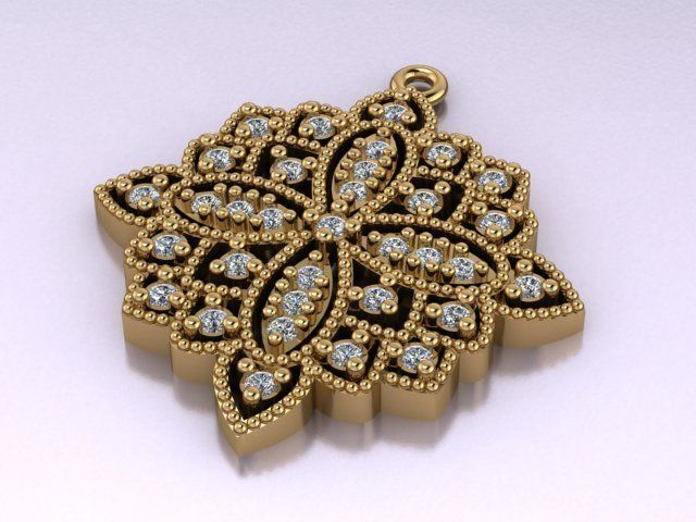 Pendant antique gold with diamonds 3D print model_2