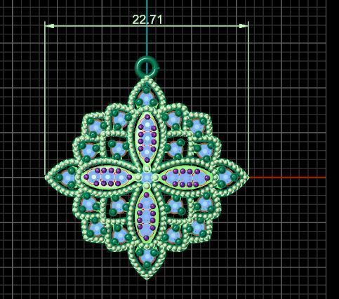 Pendant antique gold with diamonds 3D print model_4