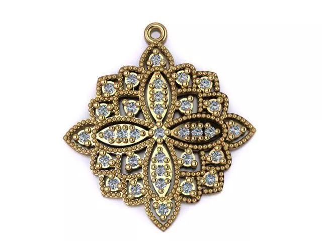 Pendant antique gold with diamonds 3D print model_0