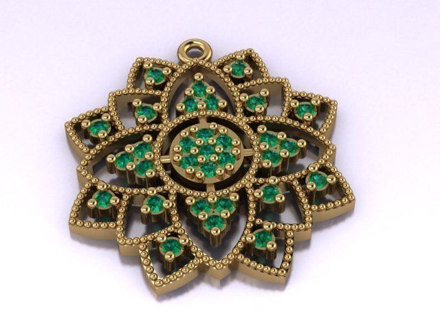 Pendant emerald flower 3D print model_4