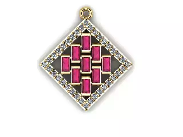 Pendant diamond with rubies and diamonds
